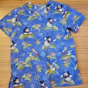 Disney Blue Hawaiian Hula Shirt, Mickey, Minnie, Daisy, Donald (Size Small)